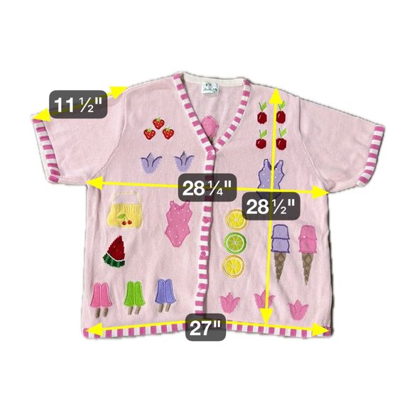 Vintage 1990s Quacker Factory Pink Knit Cardigan Summer Short Sleeve Plus Size - Picture 4 of 8